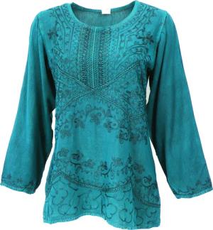 Guru-Shop Longbluse Bestickte indische Hippie Langarm