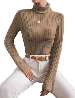 LUCKZON Rollkragenpullover Damen Rollkragen Langarmshirts mit