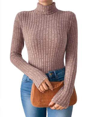 LUCKZON Rollkragenpullover Damen Rollkragen Langarmshirts mit