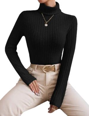 LUCKZON Rollkragenpullover Damen Rollkragen Langarmshirts mit