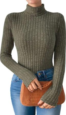 LUCKZON Rollkragenpullover Damen Rollkragen Langarmshirts mit