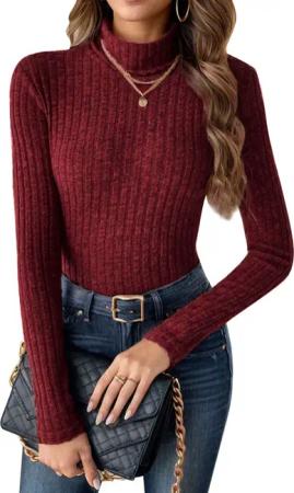 LUCKZON Rollkragenpullover Damen Rollkragen Langarmshirts mit