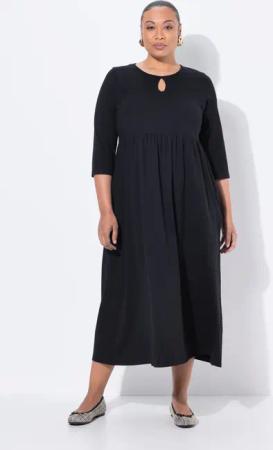 Ulla Popken Maxikleid Jersey-Maxikleid Rundhals Keyhole