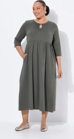 Ulla Popken Maxikleid Jersey-Maxikleid Rundhals Keyhole
