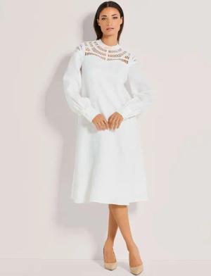 MADELEINE Midikleid Leinenkleid mit Spitze
