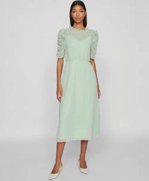 Vila Shirtkleid Elegantes Tüllkleid Midi Halbarm