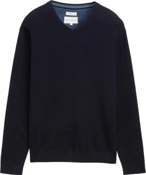 TOM TAILOR Herren Strickpullover mit V-Ausschnitt aus Bio-Baumwolle, blau, Meliert, Gr. XXXL