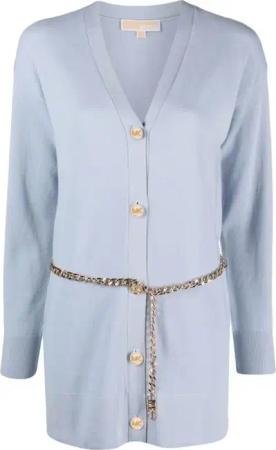 Michael Kors - Merino Wool Cardigan With Chain Belt - Größe XS - blau