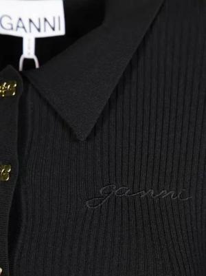 GANNI - Melange Rib Knit Mini Dress - Größe L - schwarz