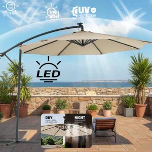 LETGOSPT Sonnenschirm Gartenschirm Ø300cm mit LED-Beleuchtung,Schutzhülle,UV-