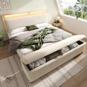 OKWISH Holzbett Kopfteil mit Stauraum (Doppelbett,