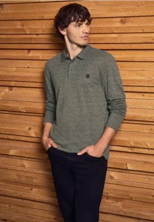 Street One MEN Männer Two Tone Langarm Poloshirt in Grün, Gr: XL