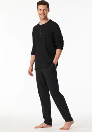 Schlafanzug lang Jacquard Knopfleiste schwarz - Modern Nightwear 50
