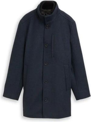 TOM TAILOR Herren 2-in-1 Wollmantel mit abnehmbarer Innenjacke, blau, Meliert, Gr. L