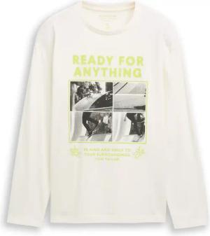 TOM TAILOR Jungen Oversize Langarmshirt mit Print, weiß, Uni, Gr. 128