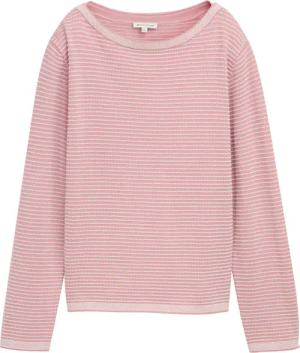 TOM TAILOR Damen Strickpullover mit U-Boot-Ausschnitt, rosa, Gestreift, Gr. S