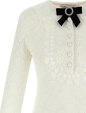 self-portrait - Intricate Openwork Mini Dress - Größe M - beige