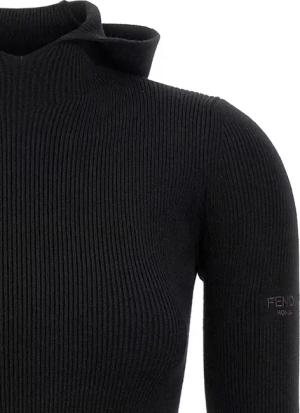 Fendi - Ribbed Wool-Silk Hooded Dress - Größe 38 - schwarz