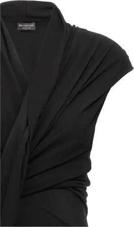Balenciaga - Asymmetrical Hem Black Midi Dress - Größe 38 - schwarz