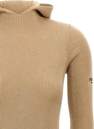 Fendi - Ribbed Wool-Silk Hooded Dress - Größe 42 - beige
