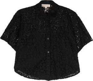 Michael Kors - Lace Crop Shirt With Button-Up Front - Größe XL - schwarz