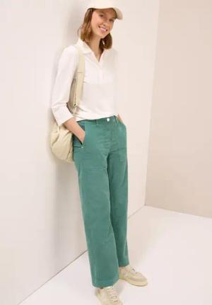 Cecil Damen Wide Leg Cordhose in Grün, Gr: 27