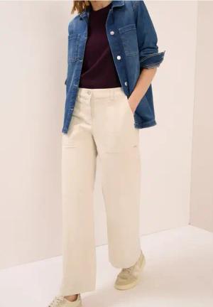 Cecil Damen Wide Leg Cordhose in Beige, Gr: 32