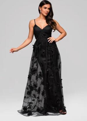 OMBRE Abendkleid Romantisches Maxikleid mit 3D-Blumenapplikationen