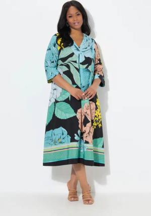 Ulla Popken Midikleid Lyocell-Midikleid Blüten A-Linie