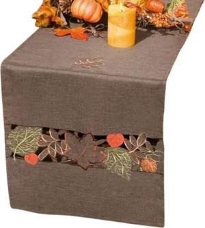 Home-trends24.de Tischläufer Blätter Herbstlaub Mitteldecke Stickerei