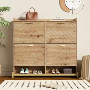 Ulife Schuhschrank 4-türiger Schuhkommode, modernes Schuhregal