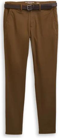 TOM TAILOR Herren TTTRAVIS Slim Chino mit Gürtel, braun, Uni, Gr. 36/36