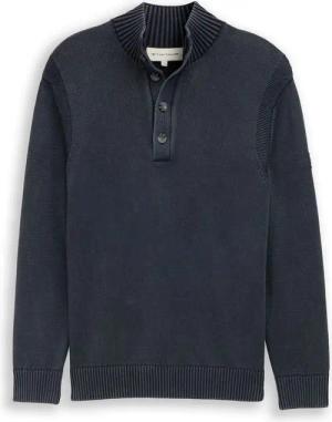 TOM TAILOR Herren Troyer Strickpullover im Washed-Look aus Baumwolle, blau, Uni, Gr. XL