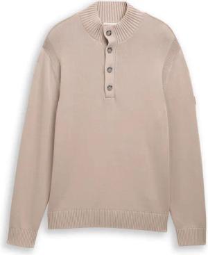 TOM TAILOR Herren Troyer Strickpullover im Washed-Look aus Baumwolle, braun, Uni, Gr. M