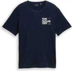 TOM TAILOR Herren T-Shirt mit Print, blau, Uni, Gr. XL