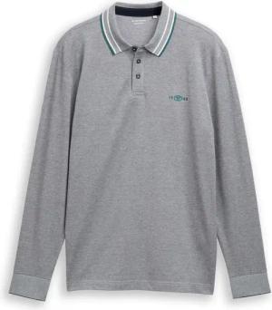 TOM TAILOR Herren Langarm Piqué Poloshirt mit Logo-Print, blau, Meliert, Gr. S