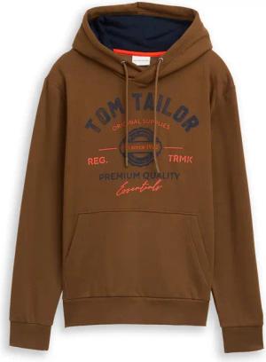 TOM TAILOR Herren Hoodie Sweatshirt mit Logo-Print, braun, Logo Print, Gr. XXL