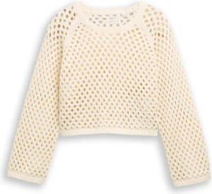 TOM TAILOR Mädchen Cropped Strickpullover mit Lochmuster, braun, Uni, Gr. 128