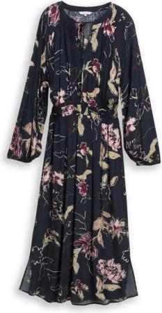 TOM TAILOR Damen Maxi-Kleid mit Blumenmuster, blau, Geblümt, Gr. 40