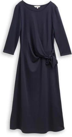 TOM TAILOR Damen Jersey Midi-Kleid mit Knoten-Detail, blau, Uni, Gr. 46