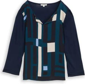 TOM TAILOR Damen Langarmshirt im Material-Mix, blau, Gemustert, Gr. M