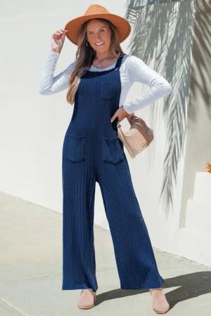 Blauer Ärmelloser Quadratischer Ausschnitt Jumpsuit