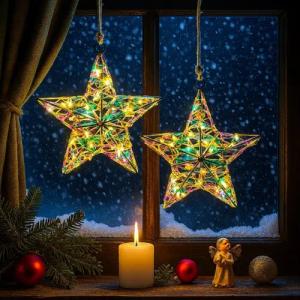 Online-Fuchs Fensterdekoration 2 Weihnachtssterne aus Metall