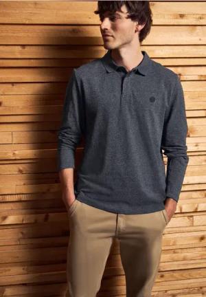 Street One MEN Männer Two Tone Langarm Poloshirt in Blau, Gr: M