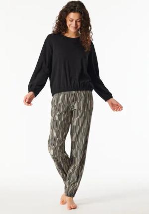 Schlafanzug lang Bündchen schwarz - Modern Nightwear 44