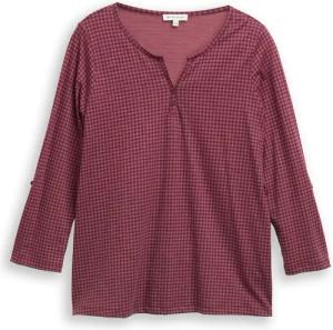 TOM TAILOR Damen Plus Size - Henley Blusenshirt mit Muster, rot, Gemustert, Gr. 46
