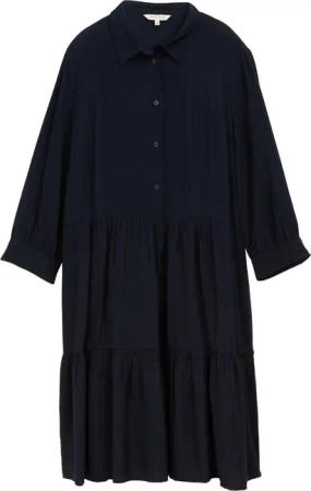TOM TAILOR Damen Crinkle Kleid mit Volants, blau, Uni, Gr. 44