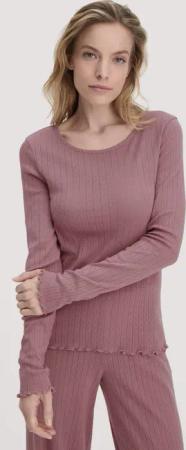 hessnatur Damen Pointelle Loungeshirt PURE COTTON aus Bio-Baumwolle - lila - Größe 36