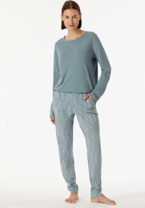 Schlafanzug lang Interlock Bündchen Ginkgo mineral - Modern Nightwear 44