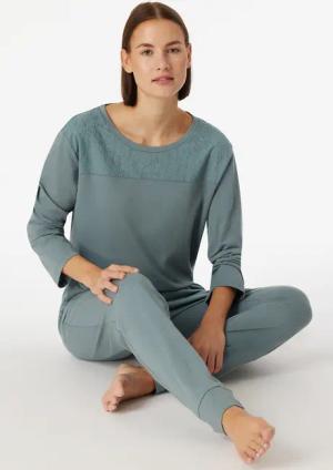 Schlafanzug lang Bündchen Stickerei mineral - Casual Nightwear 48